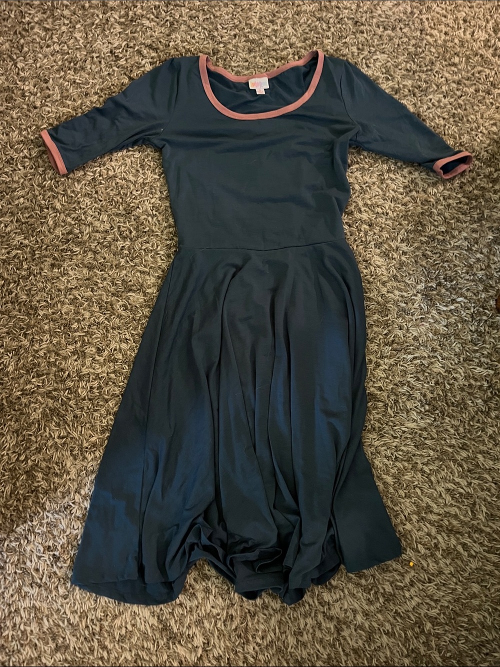 LuLaRoe Navy Midi Dress with Pink Trim